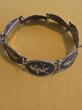Vintage Siam 925 Sterling Silver Niello Bracelet